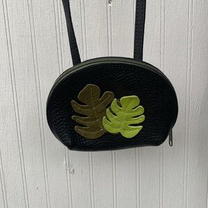 Leather black crossbody leaf embroidered VICKI JEAN